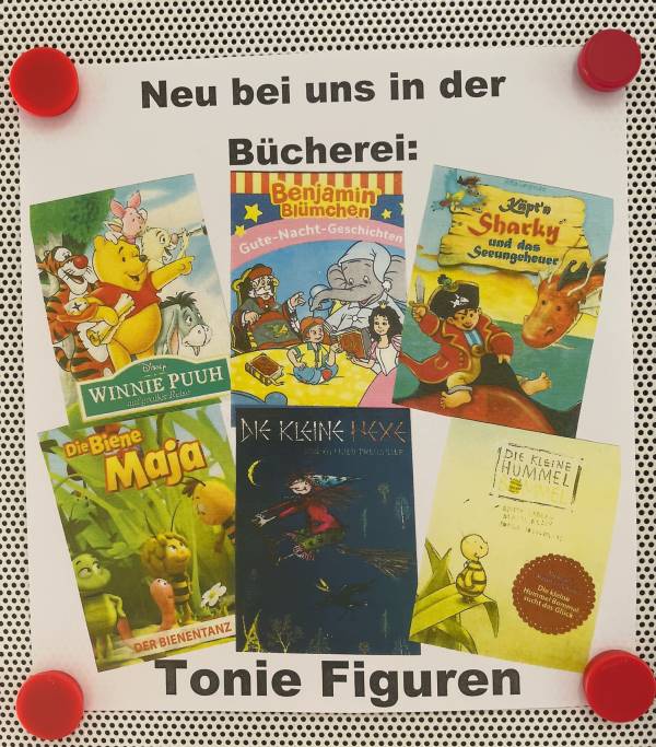 Plakat zur Tonie Figuren Ausleihe in der Bücherei Stromberg